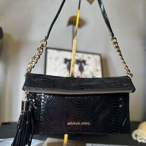 Michael Kors black snake skin shoulder /clutch Gold chain detail